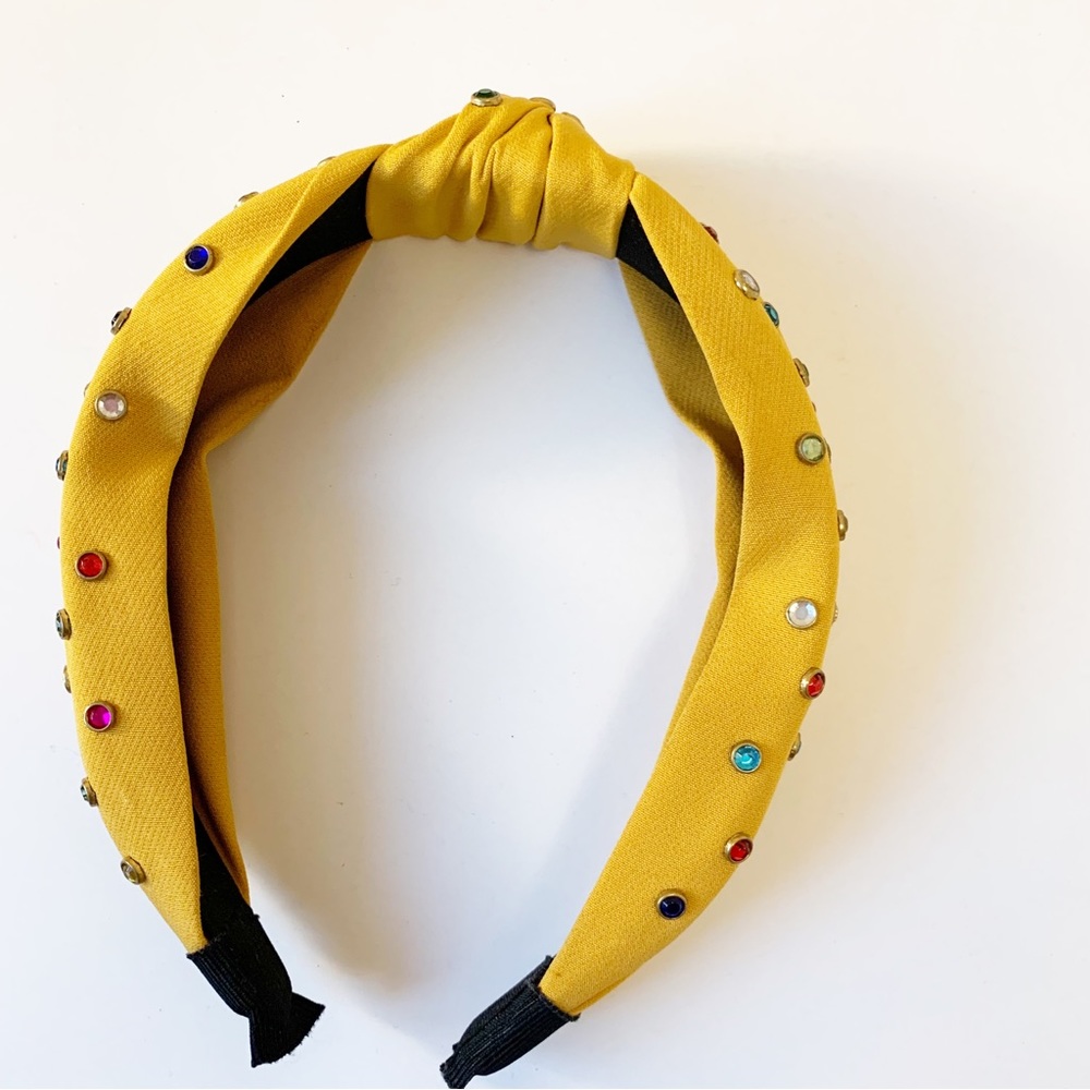 Knotted Headband Yellow Multi Coloured Rhinestones - Picture 3 of 7